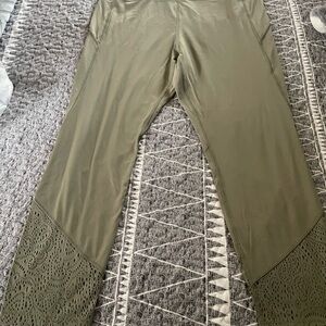 Olive Green Leggings with Lace Detail